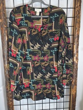 Christie & Jill Black Floral Geometric Blouse